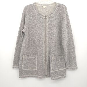 Eileen Fisher Heathered Gray Zip Front Knit Jacket